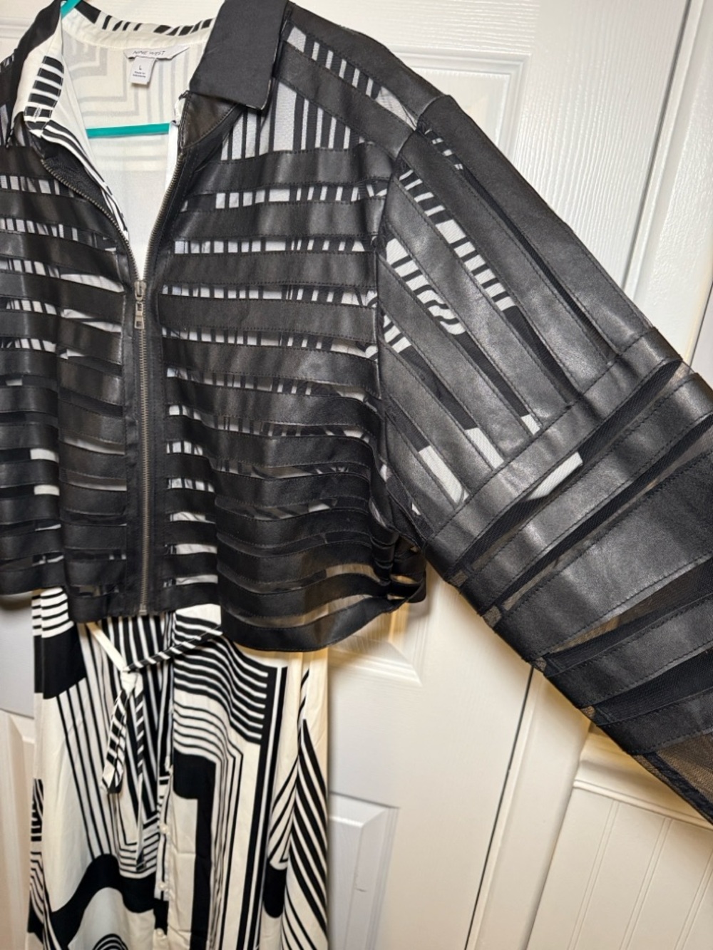 3X Black Sheer Mesh Vegan Leather Moto Jacket with Zipper Detail - Picture 4 of 7